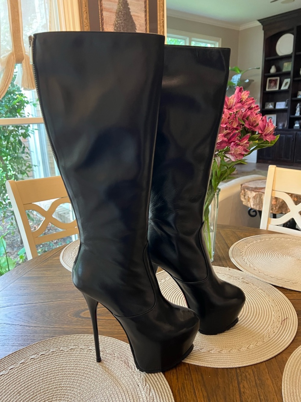 Real Italian leather Black Platform Knee-High Stiletto Boots - nwot size 9